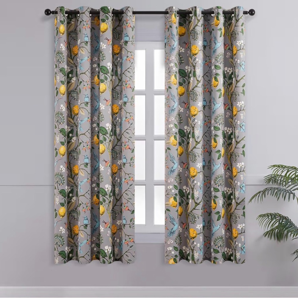 Elegant Botanical Floral Hummingbird Drapes Grommet Blackout 52x63 2 Panels